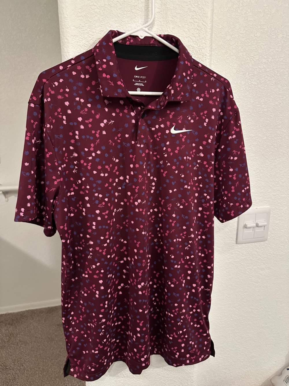 Nike Men’s Burgundy Polo with Pink & Purple Print